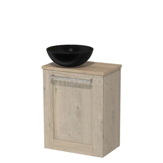 Toilet unit with countertop wash basin | 41 cm Light grey oak Fronts Matte black Ceramic basin Light brown oak worktop TMK10-03306