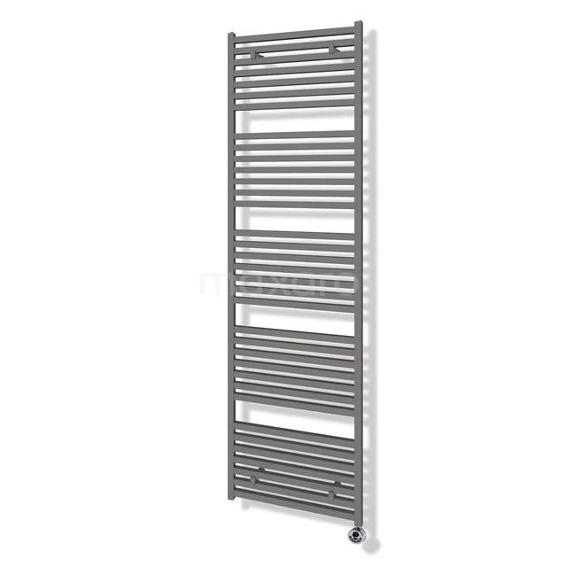 Grey vertical designer towel radiator, metal construction, ideal for warmth and stylish storage in modern bathrooms.