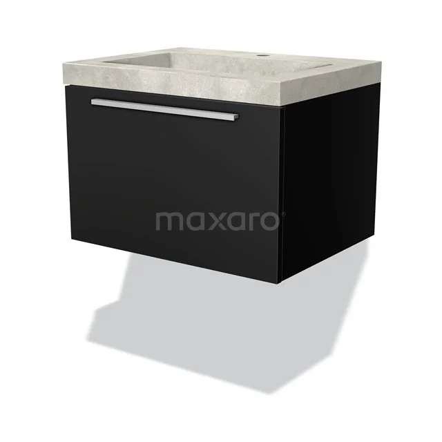 Modulo Bathroom furniture with sink | 60 cm Matte black Flat front Concrete 1 drawer BMW11-02273 Black hanging bathroom unit with concrete vanity units with basin, minimalist design, ideal for modern bathrooms.