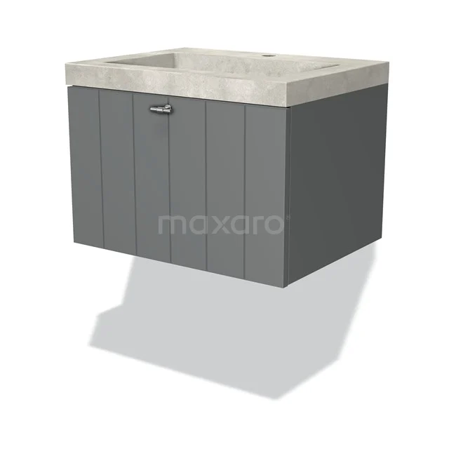 Modulo Bathroom furniture with sink | 60 cm Mid grey Slat front Concrete 1 drawer BMW11-02277 Grey wooden Bathroom unit with concrete-look basin, modern hanging design from the Nordic Series, ideal for a stylish bathroom.