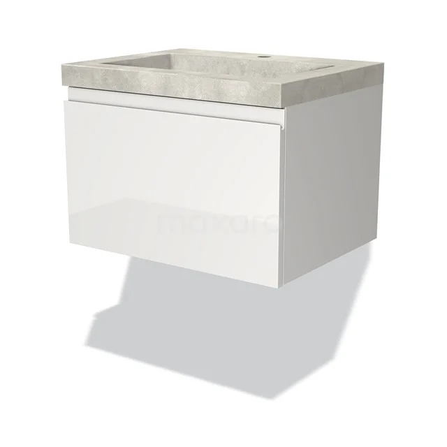 Modulo Vanity units with basin | 60 cm High-gloss white Handle-less front Concrete 1 drawer BMW11-02281