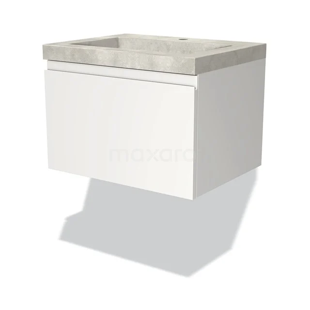 Modulo Bathroom furniture with sink | 60 cm Matte white Handle-less front Concrete 1 drawer BMW11-02284 White hanging bathroom unit with concrete-look basin, sleek design, ideal for modern bathrooms.