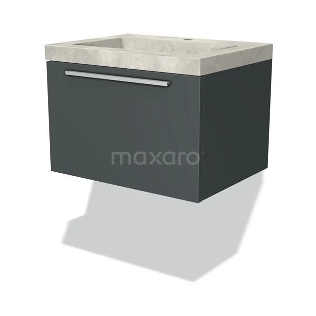 Modulo Bathroom furniture with sink | 60 cm Dark grey Flat front Concrete 1 drawer BMW11-02285 Dark grey vanity unit with concrete-look basin, modern wall-mounted, ideal for stylish bathroom design.