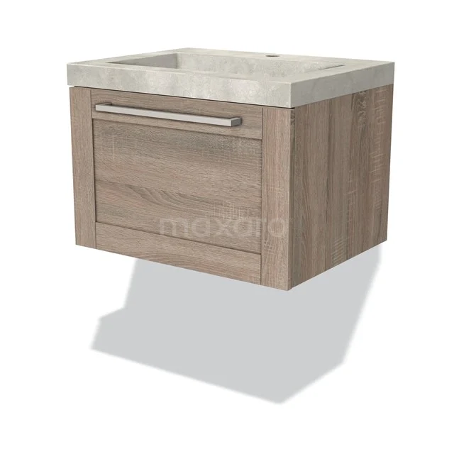 Modulo Bathroom furniture with sink | 60 cm Oak Frame front Concrete 1 drawer BMW11-02292 Wooden bathroom unit with built-in vanity units with basin, concrete-look drawers with handle, floating design for stylish bathrooms.
