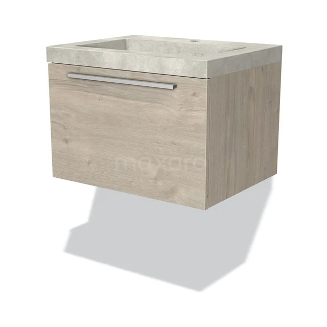 Holz Badezimmermöbel mit Schublade und Natursteine Waschbecken, stilvoll und praktisch für ein modernes Badezimmer.