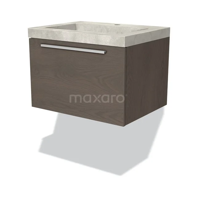 Modulo Vanity units with basin | 60 cm Dark brown oak Flat front Concrete 1 drawer BMW11-02299