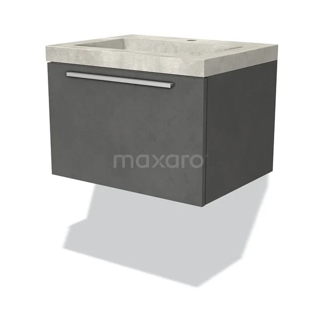 Grey hanging bathroom cabinet with concrete basin worktop, modern look, ideal for stylish bathroom design.