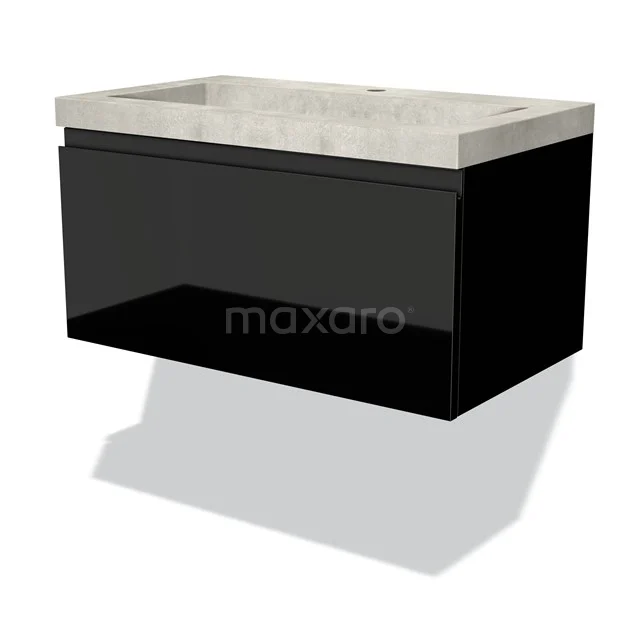 Modulo Vanity units with basin | 80 cm High-gloss black Handle-less front Concrete 1 drawer BMW11-02322
