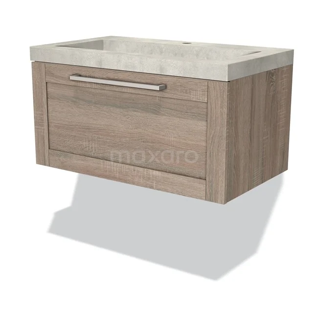Wooden, floating bathroom unit with drawers and ceramic vanity units with basin, modern style, suitable for compact bathrooms.