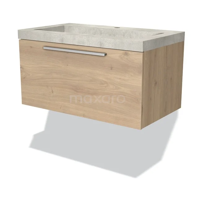 Modulo Vanity units with basin | 80 cm Light brown oak Flat front Concrete 1 drawer BMW11-02327