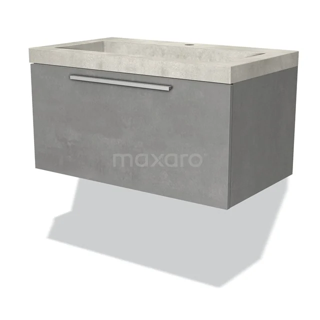 Grauer Badschrank mit Betonlook und integriertem Waschbecken, minimalistisches Design, ideal für moderne Bäder.