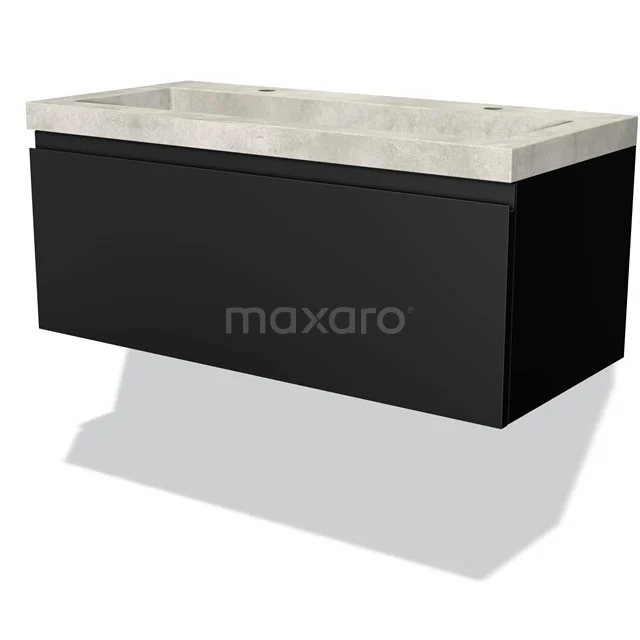 Badkamermeubel 100cm Modulo Mat Zwart 1 Lade Greeploos Wastafel Beton Greige BMW11-02339