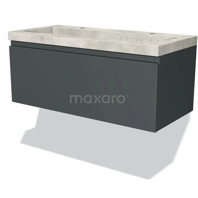 Modulo Vanity units with basin | 100 cm Dark grey Handle-less front Concrete 1 drawer BMW11-02351