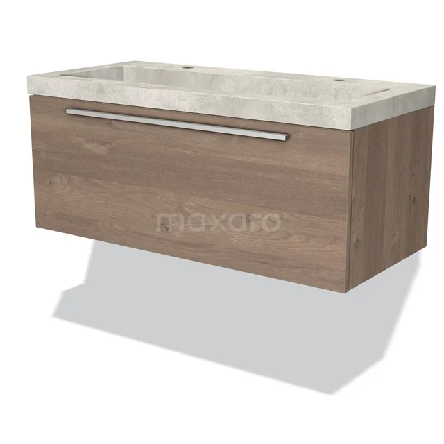 Modulo Vanity units with basin | 100 cm Mid brown oak Flat front Concrete 1 drawer BMW11-02361