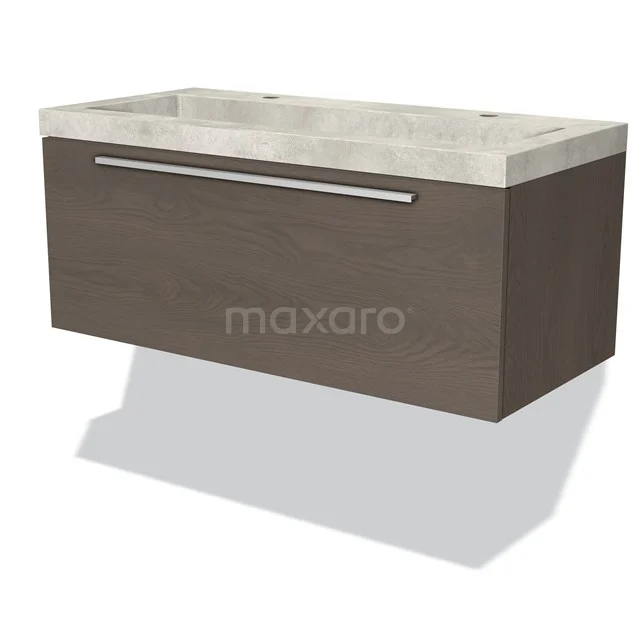 Wooden bathroom unit with concrete vanity units with basin, modern design, hanging model with single drawer for storage space.