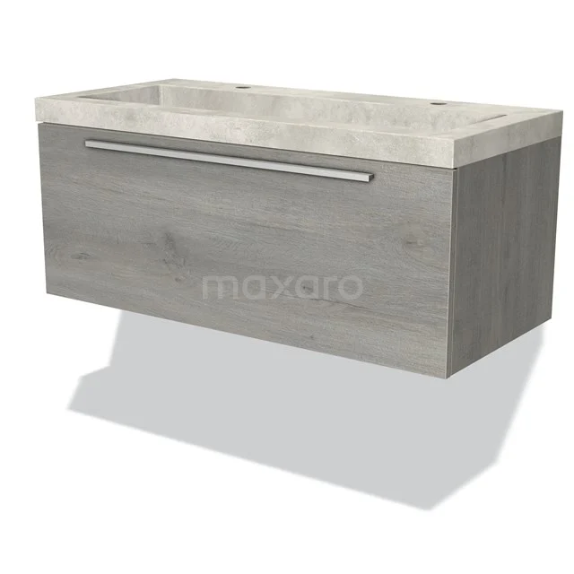 Modulo Vanity units with basin | 100 cm Grey oak Flat front Concrete 1 drawer BMW11-02365
