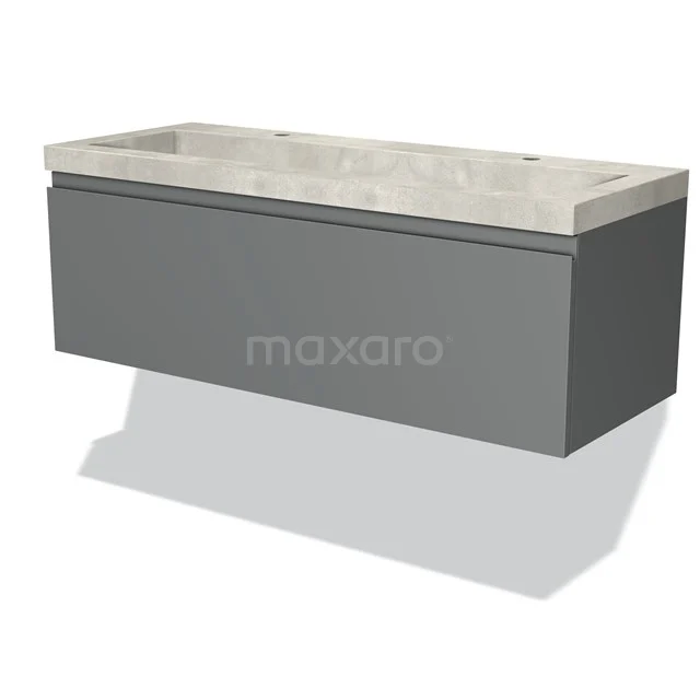 Modulo Bathroom furniture with sink | 120 cm Mid grey Handle-less front Concrete 1 drawer BMW11-02374 Grey bathroom unit with wide concrete basin worktop, modern hanging design from premium series.