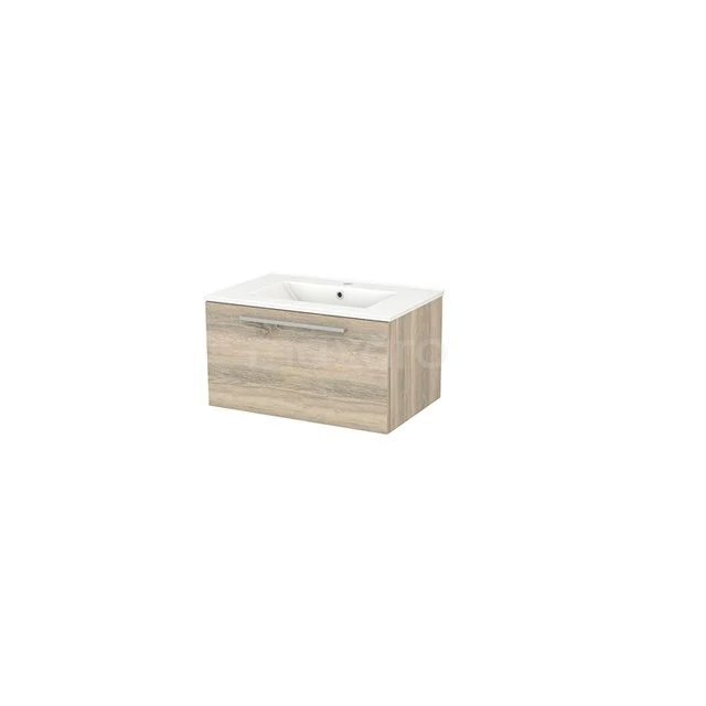 Modulo+ Vanity units with basin | 70 cm Oak Flat front Ceramic 1 drawer BMP001327 Oak bathroom unit with white ceramic basin, modern design, ideal for stylish and functional bathroom spaces.