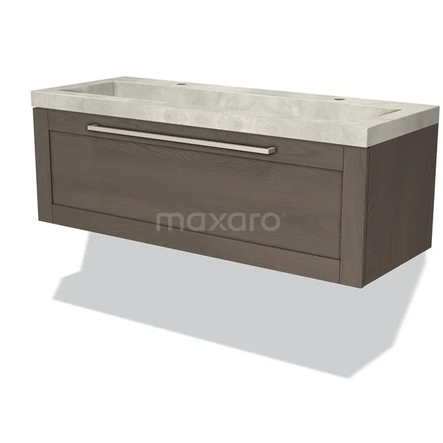 Modulo Bathroom furniture with sink | 120 cm Dark brown oak Frame front Concrete 1 drawer BMW11-02396 Wooden vanity unit with marble countertop wash basin, modern wall-mounted, ideal for a stylish bathroom layout.