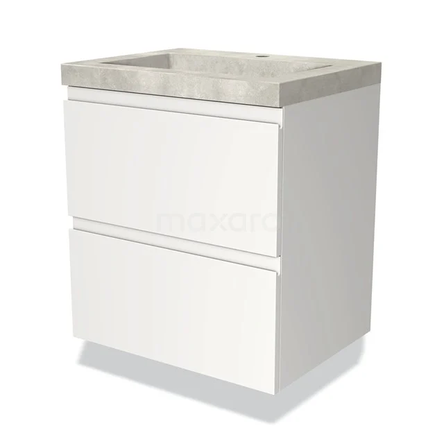 Modulo Bathroom furniture with sink | 60 cm Matte white Handle-less front Concrete 2 Stacked drawers BMW17-02455 White bathroom unit with two drawers and concrete basin worktop, modern design for a stylish bathroom interior.