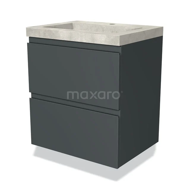 Grey Bathroom cabinet with two drawers and a stone basin, modern design with minimalist look for a stylish bathroom.
