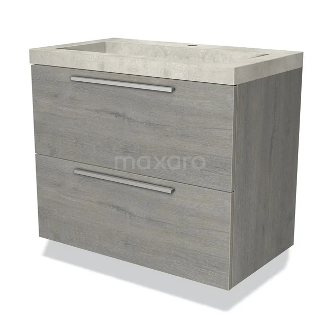 Grey wooden bathroom unit with 2 spacious drawers and a natural stone vanity units with basin, ideal for a modern bathroom style.