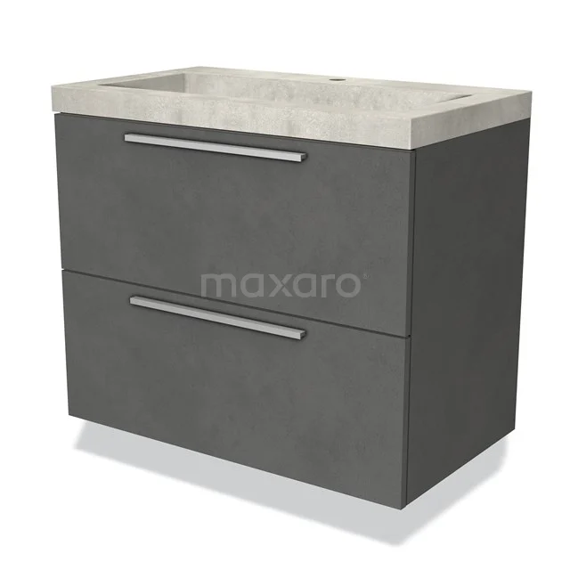 Grey Bathroom cabinet with two drawers, concrete-look top and modern metal handles, perfect for a stylish bathroom.