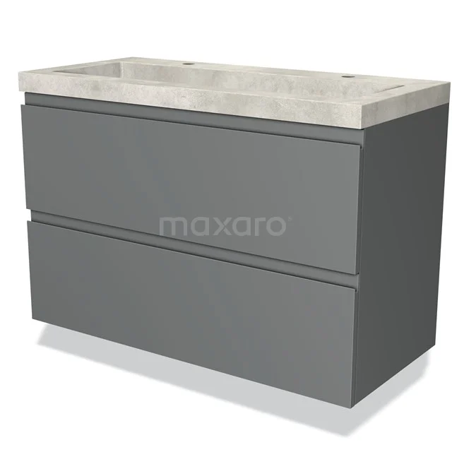 Modern grey bathroom unit with concrete-look vanity units with basin, sleek design and two spacious drawers for optimal storage space.