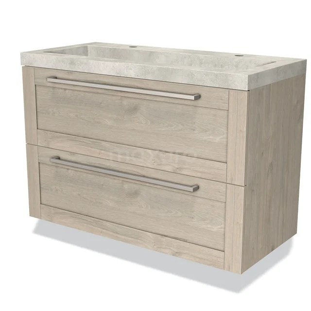 Wooden bathroom unit with two wide drawers and a marble basin, ideal for a stylish and sleek bathroom design.