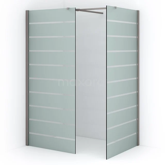 Einklappbare Glastür Duschwand mit Mattstreifen, Aluminium Profil, ideal für moderne Badezimmer.