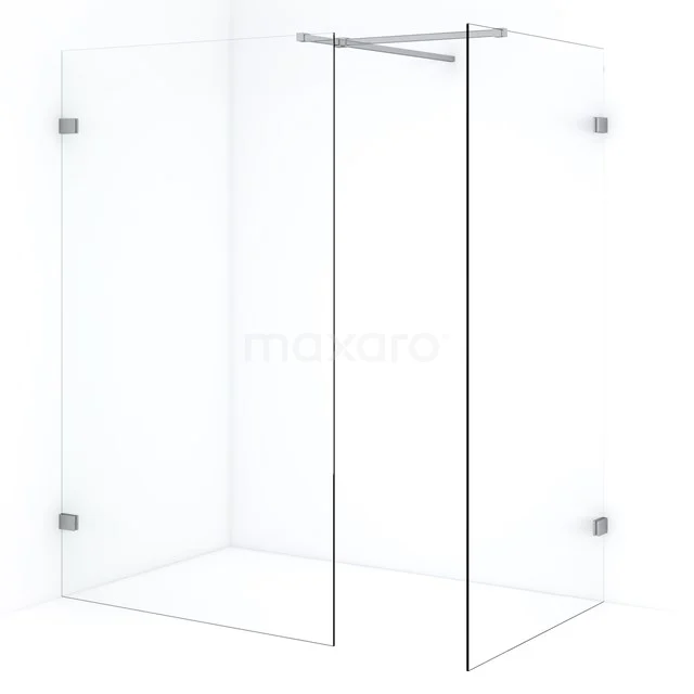 Transparente Glas-Duschwand mit Eckdesign, minimalistischer Edelstahlrahmen, ideal für eine moderne Badezimmergestaltung.