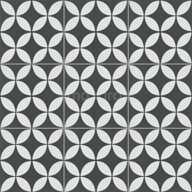 Graue keramische Badezimmerfliese mit weißem Blumenmuster und matter Oberfläche, ideal für stilvolle Wand- oder Bodendekoration.