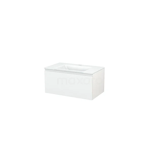 Rectangular white plastic storage box, ideal for bathroom accessories, with a clean and minimalist design.