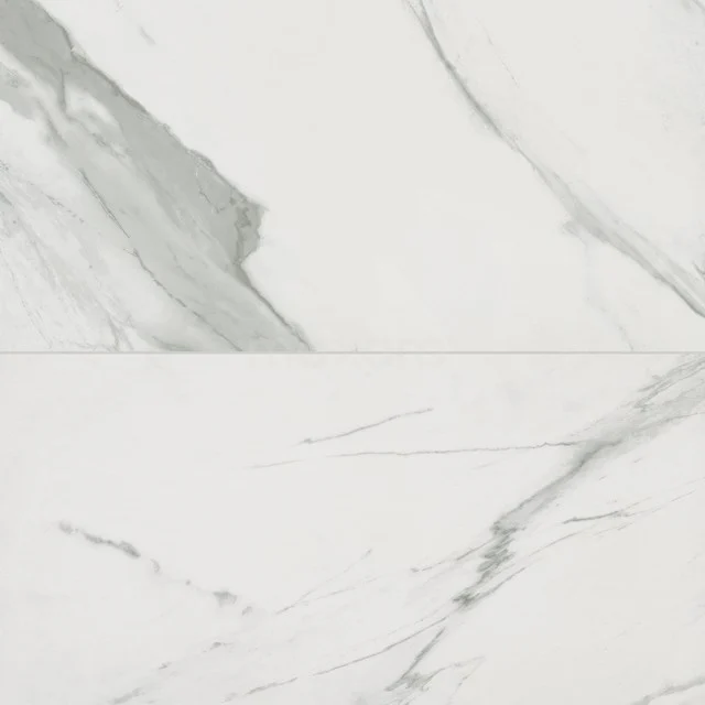 Bodenfliese/Wandfliese Lucido Weiß Matt 30x60cm Marmoroptik Rektifiziert 503-050202 Weiße Marmor Badezimmerfliesen mit grauen Adern, elegantes Design, ideal für ein luxuriöses Badezimmerinterieur.