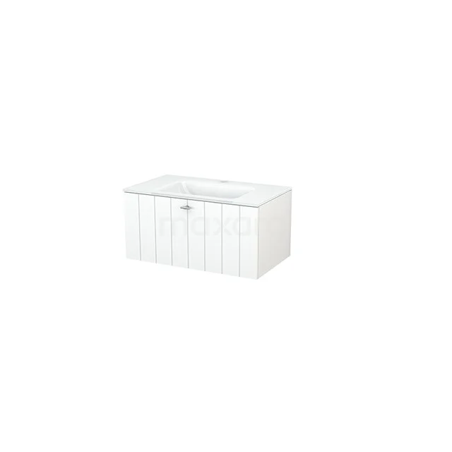 White Bathroom cabinet with storage compartment, made of sturdy plastic, ideal for organised storage in the bathroom.