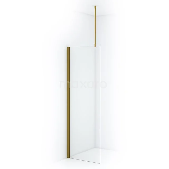 Shower screen in glass with gold-coloured aluminium profiles, sleek design, ideal for modern bathroom interiors.
