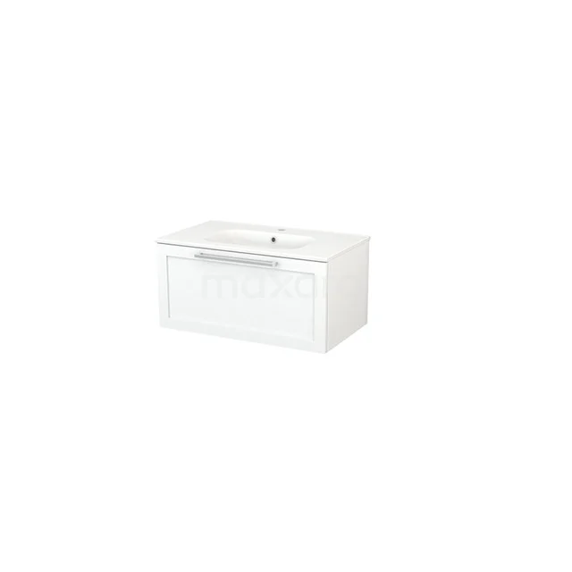 White hanging bathroom unit with ceramic vanity units with basin, modern design and a spacious drawer for practical storage space.