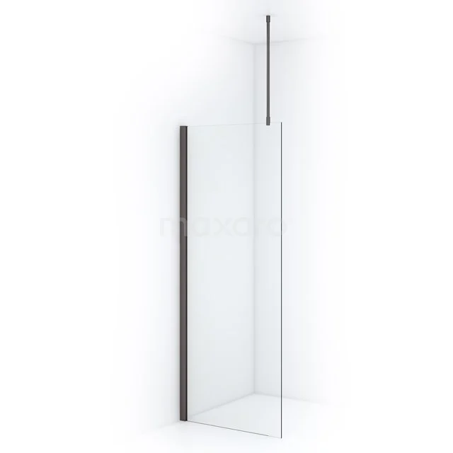 Shower screen with clear glass and black profiles, modern design for a stylish bathroom.