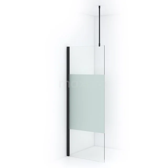Diamond Walk-in shower | 80 cm Black chrome Clear with matt strip Fixed wall IDA08713BC Modern shower screen made of clear glass with frosted centre and black profiles, ideal as a stylish partition in the bathroom.
