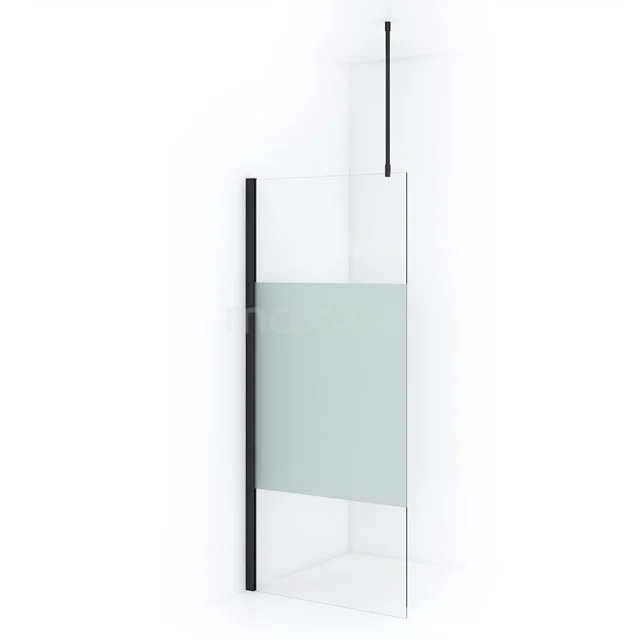 Diamond Inloopdouche | 90 cm Zwart chroom Helder met matte strook Vaste wand IDA09713BCN