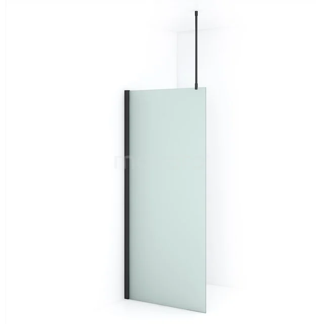 Diamond begehbare Dusche | 90 cm Schwarzchrom Feste Wand IDA09717BC Glas Duschwand in Mattglas mit schwarzen Profilen, minimalistisches Design, ideal für eine moderne Badezimmergestaltung.