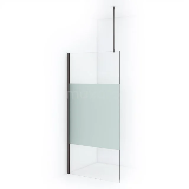 Modern glass shower screen with matt black frame, frosted glass details and minimalist design for a stylish bathroom.