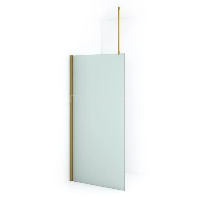 Frosted glass shower screen with gold frame, sleek design; a stylish bathroom solution for privacy and luxury.