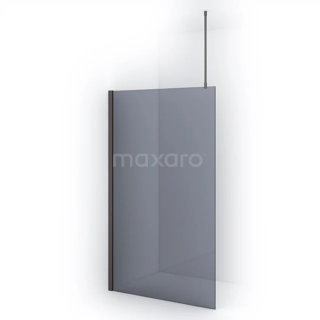 Matte black walk-in glass shower enclosure, modern bathroom design with aluminium profile and stabilising bar.