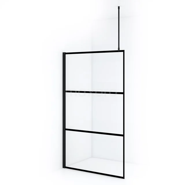 Diamant Begehbare Dusche IDA11718MB Schwarze industrielle Duschwand mit drei Glasplatten, perfekt für moderne Bäder. Elegantes Design mit Metallrahmen.