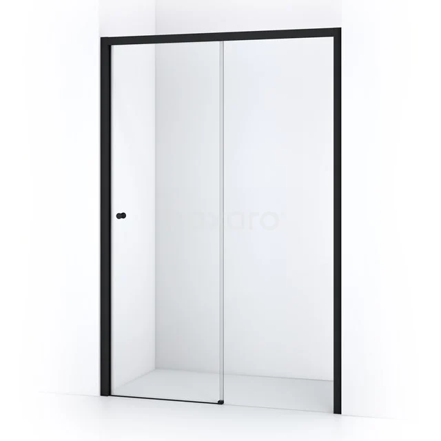 Duschwand Crystal Comfort 140cm aus klarem Sicherheitsglas mit Schiebetür Matt Schwarz S1020-1400MB Schwarze Duschtür mit Klarglas und minimalistischem Design, perfekt für einen modernen Badezimmerstil.