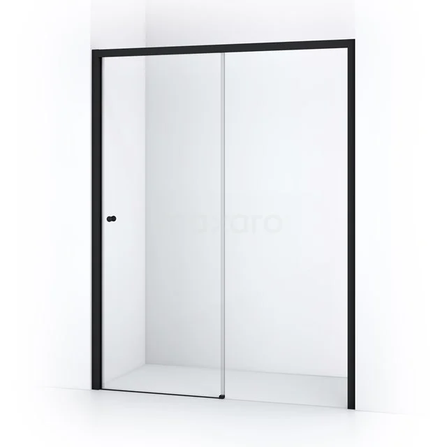 Matt Schwarz Schiebeduschtür mit Klarglas, geeignet für moderne Bäder, aus langlebiger Aluminium Serie.