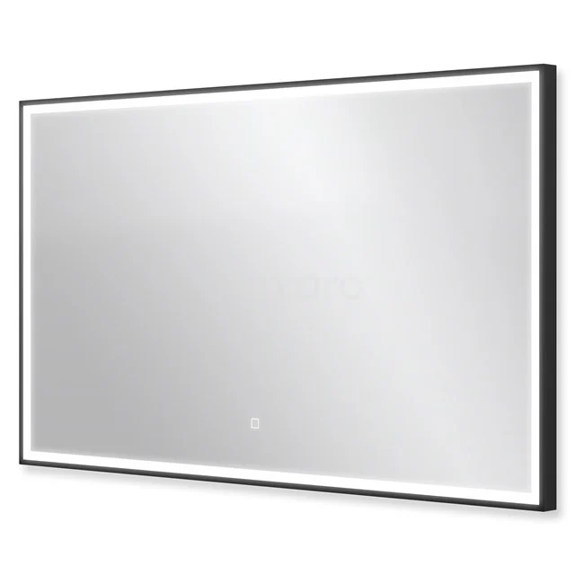 Rechteckiger schwarzer Badezimmer Spiegel mit LED-Beleuchtung, modernem Design und Rutschhemmend Touchsensor.