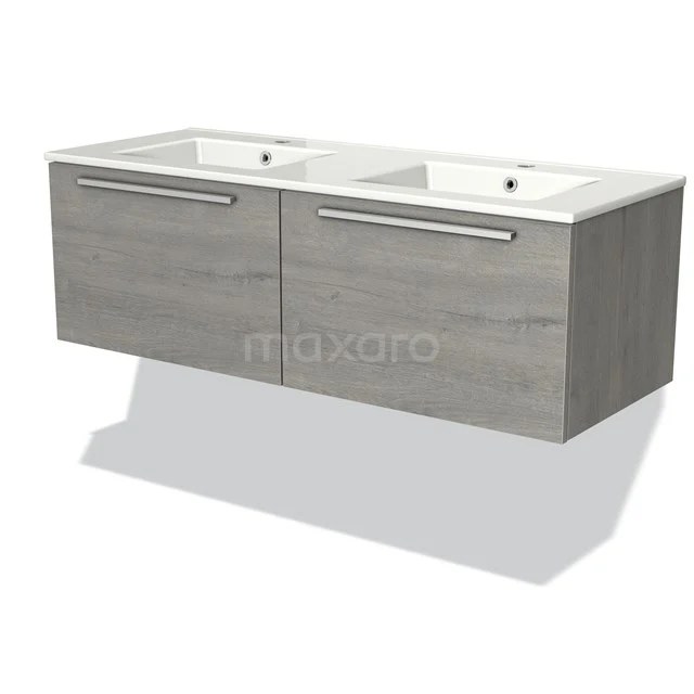 Modulo Vanity units with basin | 120 cm Grey oak Flat front Ceramic 2 Side-by-side drawers BMW12-00615