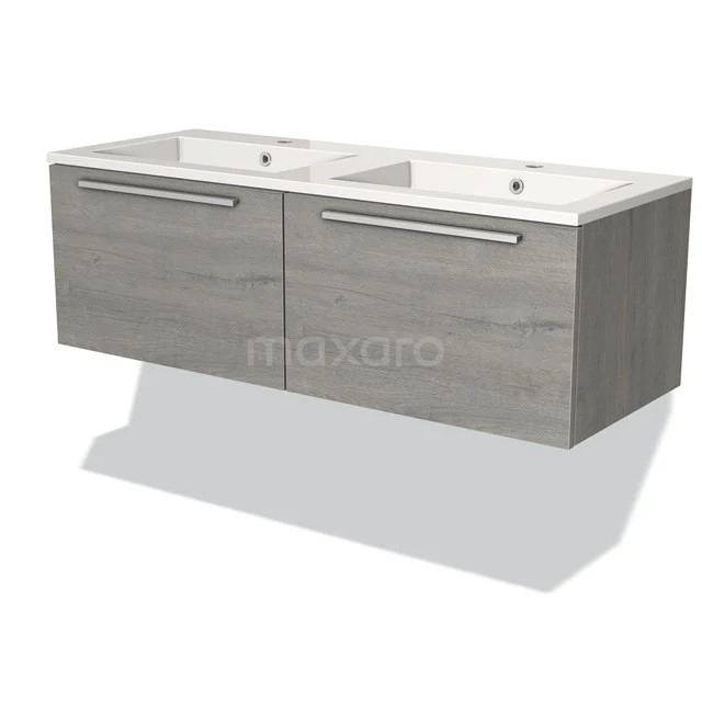 Badkamermeubel 120cm Modulo Grijs Eiken 2 Lades Vlak Wastafel Mineraalmarmer BMW12-00624